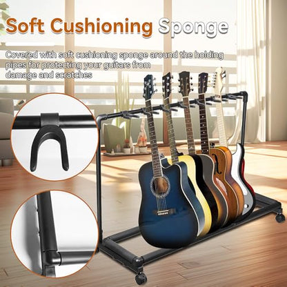 AZOR 7 Multi Guitar Stand Rack with Wheels, Foldable Guitar Holder - size: 7 Holder with Wheels