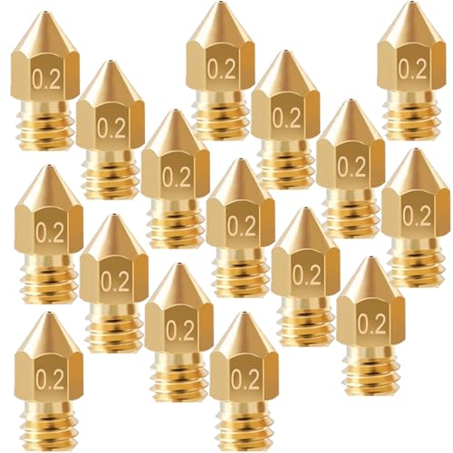 16Pcs 3D Printer Nozzles 0.2mm, Ender 3 Nozzle 0.2mm MK8 Extruder Nozzles Compatible for Creality Ender 3 /Ender 3 Pro/Ender 3 v2, Ender 5 Pro/Ender 5, CR-10/10S, Makerbot, Anet A8 3D Printer, - style: 16Pcs Ender 3 Nozzle 0.2mm