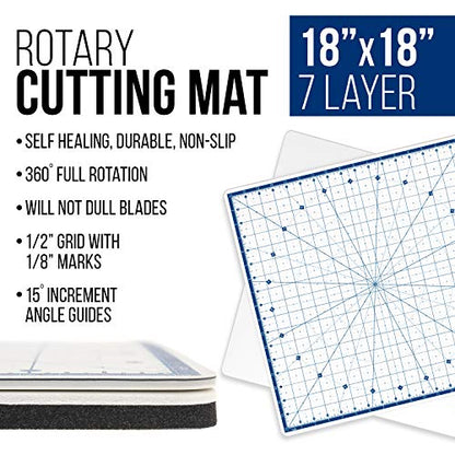 U.S. Art Supply 18"x18" Self-Healing Cutting Mat 7-Ply - Rotary White/Blue - size: 18" x 18"