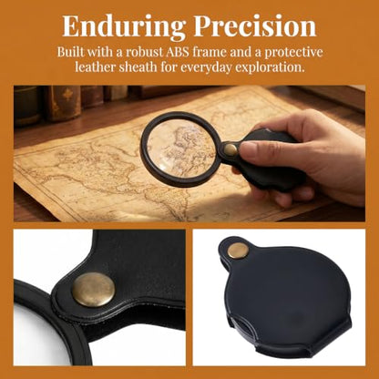 10X Pocket Magnifier Glass, Rotating Magnifying Lens, Black, 1pc