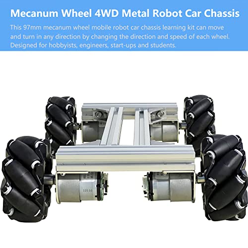 Mecanum Wheel 4wd Metal Robot Car Chassis Control Learning Kit for Arduino Raspberry Pie Microbit with DC Encoder Motor, DIY Steam AGV ROS AI Move Education Platform Robotic Functional Model Silver - color: Silver