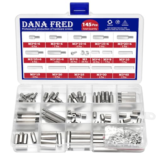 M3 Hex Standoff Spacers Kit,145pcs M3 Male Female Metric Thread Mount Spacer Screw Nut Bolt Motherboard Spacer Prototyping Accessories for Quadcopter Drone, Computer & Circuit Board Assortment Kit - size: M3