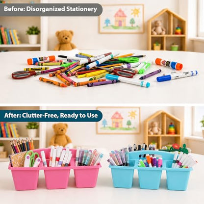 6 Pack Classroom Caddy with Handle, 6 Compartment (Pastel) - color: Pastel