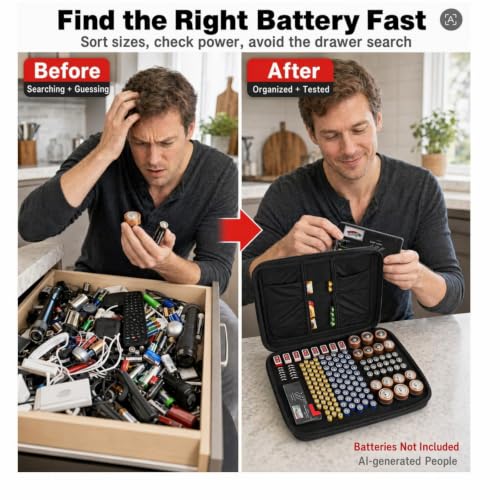 Comecase Battery Organizer Storage Case with Tester, Holds 148+ Batteries - size: Large 148+Batteries