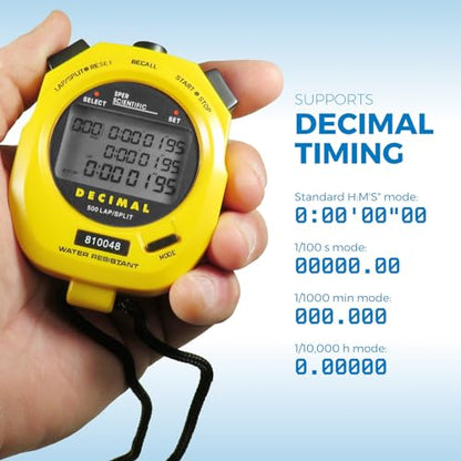 Sper Scientific Stopwatch, Water Resistant, Decimal Display and Multi-Split Stop Watch Timer for Sports, Coaches, Industrial Workers, and Trainers