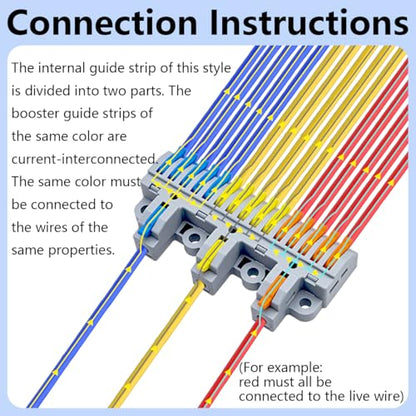 CESFONJER 3-in-15-out Terminal Block Kit (6 Sets), High-Capacity Lever Wire Connectors, Triple Input to Fifteen Output, DIN Rail & Screw Fix, applies to 28-12AWG cable - color: set3