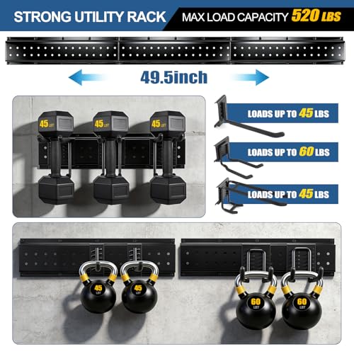 49.5'' Garage Tool Organizer Wall Mount Load 520Lbs with Heavy Duty 14Hooks - size: 49.5''-17Pack