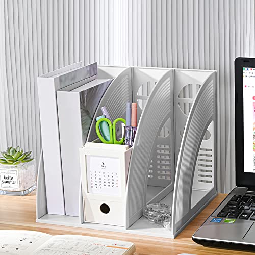 Marte Vanci Magazine File Holder Book Desktop Organizer Plastic Storage Sturdy Vertical 3 Section Folder Light Gray - color: Light Gray 3 Section