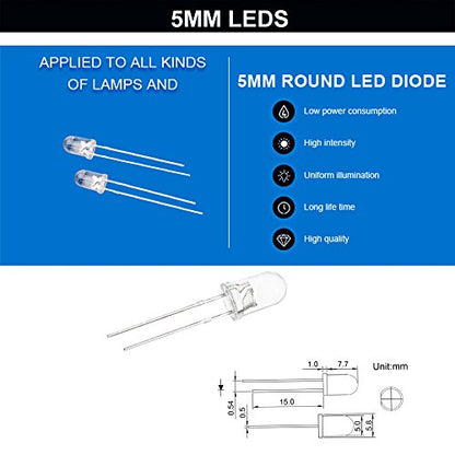 475 Pieces 3mm and 5mm LEDs Emitting Diodes with RGB LEDs,10 Color