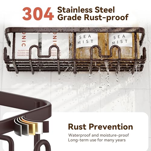 YASONIC Shower Caddy Adhesive, Rustproof Shower Organizer, Wall Shower Rack - color: Bronze