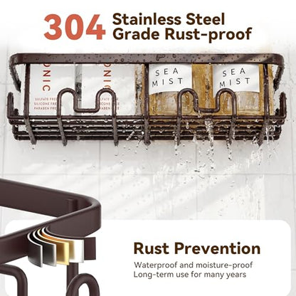 YASONIC Shower Caddy Adhesive, Rustproof Shower Organizer, Wall Shower Rack - color: Bronze