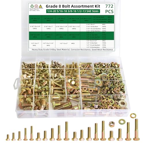 772 Pcs Grade 8 Bolt and Nuts Assortment Kit