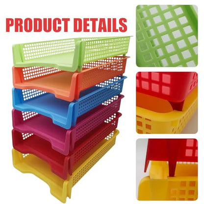 6 PCS Colorful Plastic Trays Rainbow Classroom Turn in Trays Stackable Paper Tray for Teachers Office Files Document Storage Playroom Organization Basket Classroom Library