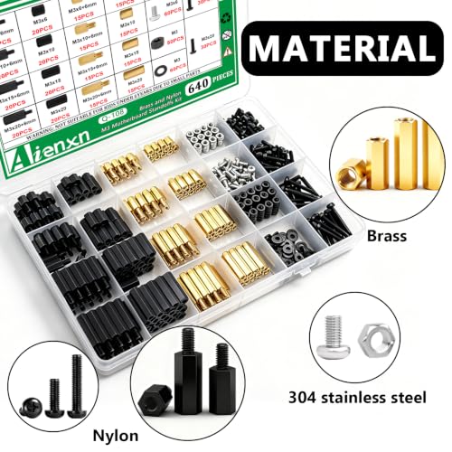 640PCS M3 Brass and Nylon Motherboard Standoffs Kit, Male Female Hex Spacer Standoff Screws Nuts Suitable for Circuit Board, PCB Board etc - color: Yellow & Black, size: 640PCS (M3)
