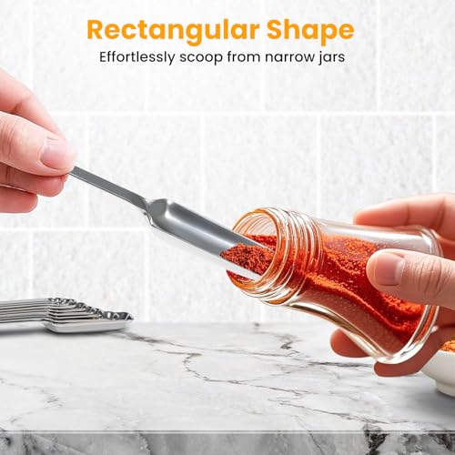 20PCS Measuring Cups and Spoons Set, Includes 7 Stackable Stainless Steel Cups, 7 Rectangular & 5 Mini Measuring Spoons with Leveler Fits Spice Jars, Kitchen Gadgets with Engraved Markings - size: Set of 20