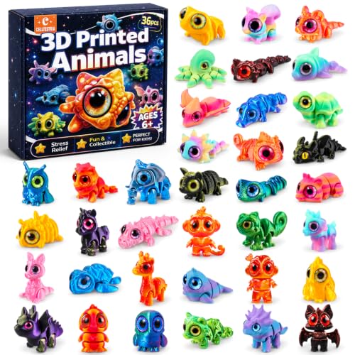 Celltestria 36Pcs Big Eyes 3D Printed Animals Articulated Fidget Toys - style: Kawaii