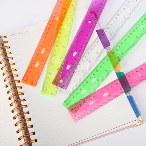 Rulers with Holes for Three-Ring Binders for School Supplies, Flexible Ruler 12 Inch for Classroom, Matrix Ruler Clear 6 Pack - style: holes 12in