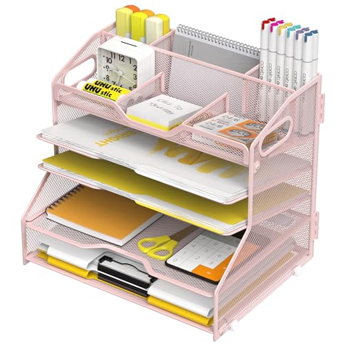 YINGHUA 5-Tier Mesh Desk Organizer, Letter Tray - Pink - color: 5 Tier-pink