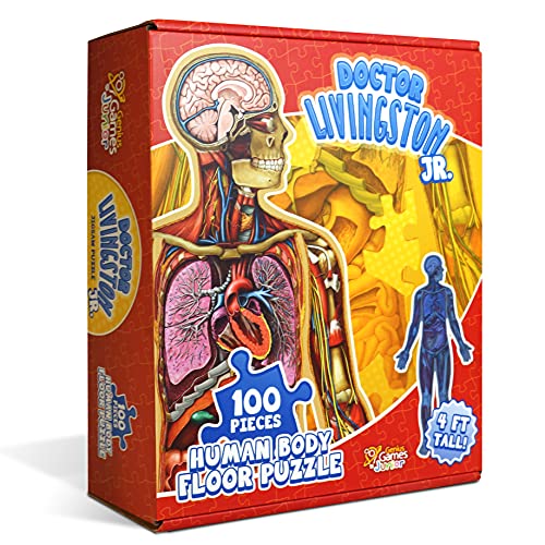 Human Anatomy Kids Floor Puzzle - Dr Livingston Jr's 100-Piece Full Body Jigsaw Puzzle - 4 FT Medically Accurate Floor Puzzles for Kids Ages 6-8, 4-8, 8-10 - Educational Toys for Children, Toddlers - style: Full Human Body Puzzle