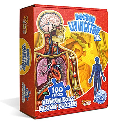 Human Anatomy Kids Floor Puzzle - Dr Livingston Jr's 100-Piece Full Body Jigsaw Puzzle - 4 FT Medically Accurate Floor Puzzles for Kids Ages 6-8, 4-8, 8-10 - Educational Toys for Children, Toddlers - style: Full Human Body Puzzle