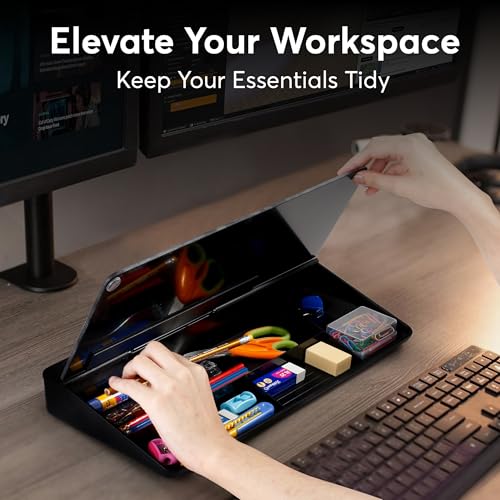HURUC Desk Buddy Glass Desktop Whiteboard – Desk Board Buddy Hidden Storage - color: Black