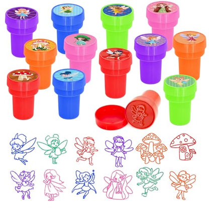 Cinrobiye 24 Pcs Fairy Stampers for Kids, Pre-Inked Fairy Party Favors, Birthday Goodie Bag Fillers, Classroom Rewards, Treasure Box Prizes, Pinata Fillers, Carnival Toys - color: Fairy