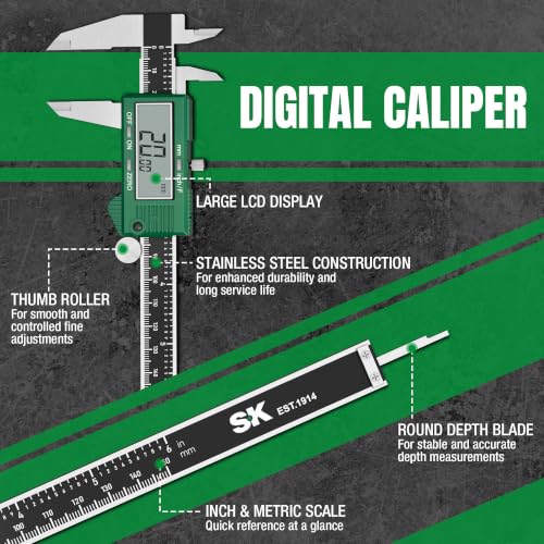 SK 6'' Digital Calipers, Vernier Caliper Measuring Tool, ±0.001" Accuracy