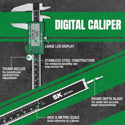 SK 6'' Digital Calipers, Vernier Caliper Measuring Tool, ±0.001" Accuracy
