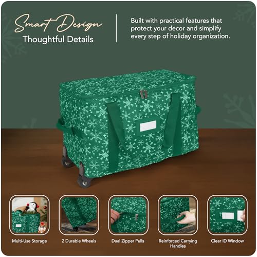 Covermates Rolling Treasurekeeper Storage Bag, 25.5" W x 13" D x 12.5" H - color: Green Snowflake Polyester, size: 25.5W x 13D x 12.5H - With Wheels