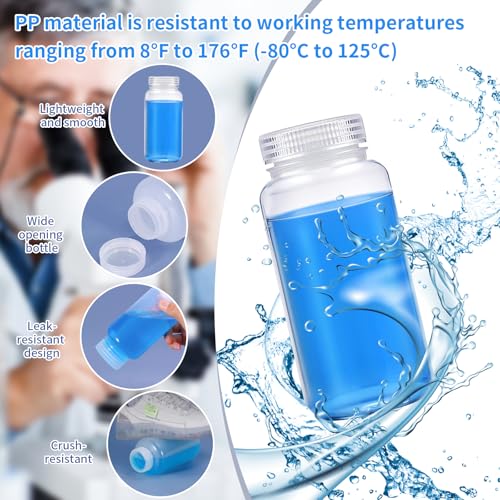 12 Pcs 32 oz 1000ml Polypropylene Wide Mouth Reagent Bottle with Screw Caps and Labels Plastic Sample Storage Containers for Laboratory, Classroom, Home