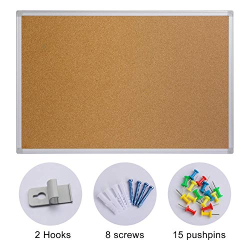 Bulletin Board 36 x 48, Silver Aluminium Framed 4x3 Large Wall Mounted Cork Office Notice Pin Board - size: 36" x 48"