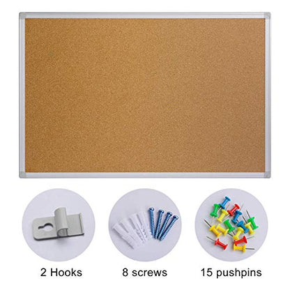 Bulletin Board 36 x 48, Silver Aluminium Framed 4x3 Large Wall Mounted Cork Office Notice Pin Board - size: 36" x 48"