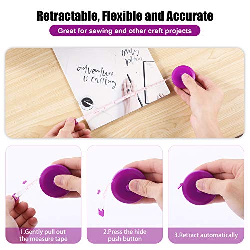 Measuring Tape Retractable, 60 Inch Soft Fabric Tape Measure for Body, Push Button Sewing Measurement Tape for Cloth Waist(3 Pack/Blue Purple Sky Blue) - color: Blue, Purple, Sky Blue