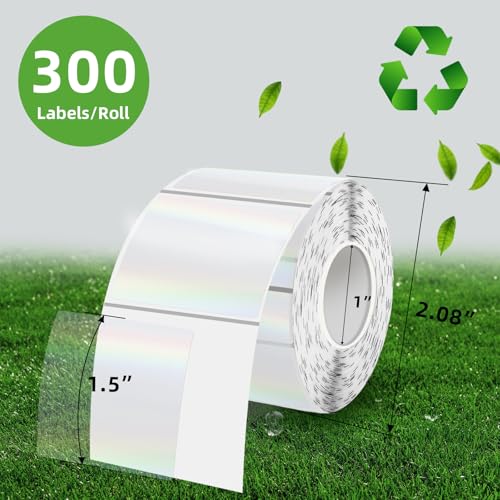 Square Transparent Clear Thermal Labels Stickers, 1.5 Inch Holographic Clear Transparent Thermal Label Stickers, Direct Printable Stickers for Small Businesses, Perforation Line Design- 300 Sheets - size: square- 1.5 inch