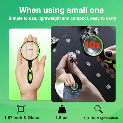 10X Handheld Reading Magnifying Glass, 2-Pack Set