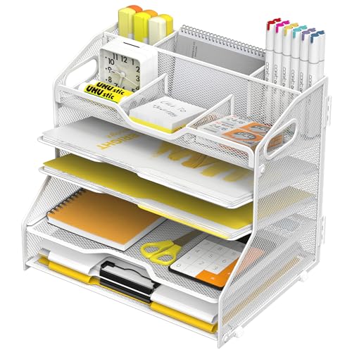 YINGHUA 5-Tier Mesh Desk Organizer, Letter Tray - White - color: 5 Tier-white
