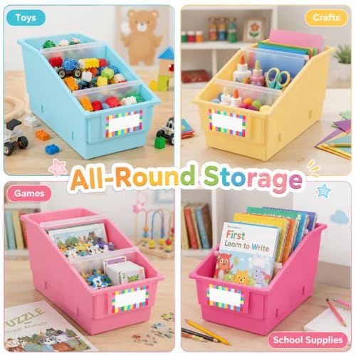 6 Pack Picture Book Bins with Dividers, Pink Purple - color: Pink Purple