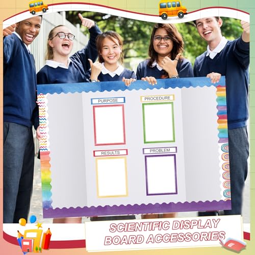 Fuyoooo 90 Pcs Science Fair Board Supplies 60 Trim Scalloped Bulletin Board Borders 24 Presentation Board Subtitles 6 Science Fair Titles for Classroom Display Boards (Watercolor) - style: Watercolor