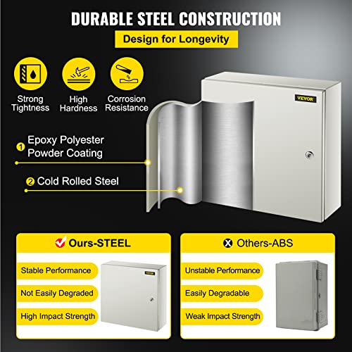 VEVOR NEMA Steel Enclosure, 20 x 20 x 6'' NEMA 4X Steel Electrical Box, IP66 Waterproof & Dustproof, Outdoor/Indoor Electrical Junction Box, with Mounting Plate - size: 20 x 20 x 6