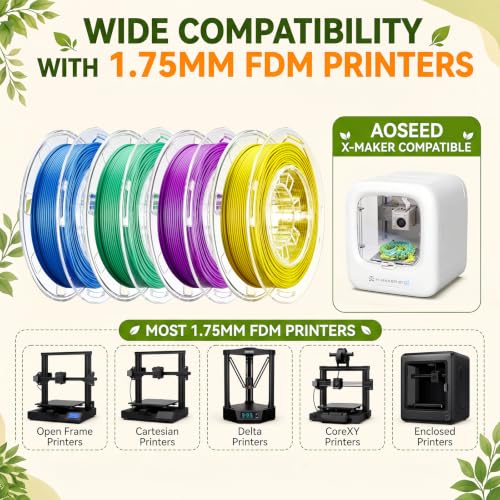 AOSEED PLA Filament Set 1.75mm (±0.02mm), 4-Pack, 200 g (0.44 lb) per Spool - color: Multi-Color (4 PLA)