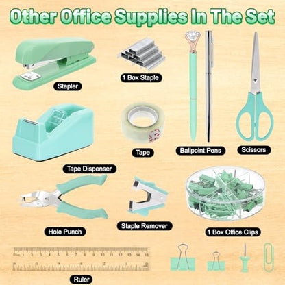 13-in-1 Office Desk Organizer Set for Back to School Supplies Accessories - color: Green