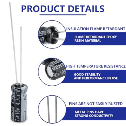 50 Pcs Electrolytic Capacitor 4.7uF 16V Aluminum Radial Electrolytic Capacitors - style: 16V 4.7uF