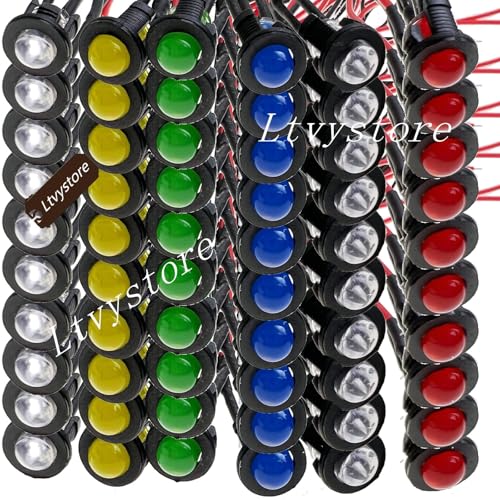 60Pcs 3MM 9V 6Colors LED Pre Wired Prewired Lamp Light Bulb Prewired Emitting Diode +60Pcs Black 3MM LED Plastic Clip Holder Display Panel