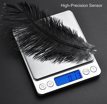 Food Scale Digital Weight Grams and Ounces, 0.001oz/0.01g 500g Kitchen Scale for Food with Backlight LCD Display, Tare, 9 Units, Auto Off, 2 Trays, Batteries Included - Stainless Steel - size: 500g/0.01g