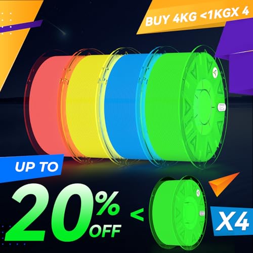 Creality Glow in The Dark Hyper PLA Filament, Luminous 3D Printer Filament 1.75mm, High Brightness&Long Time Glows Filament Bundle, Dimensional Accuracy +/-0.02mm, 4kg Spool(Pink,Blue,Yellow,Green) - color: Glow in the Dark-pink&blue&yellow&green