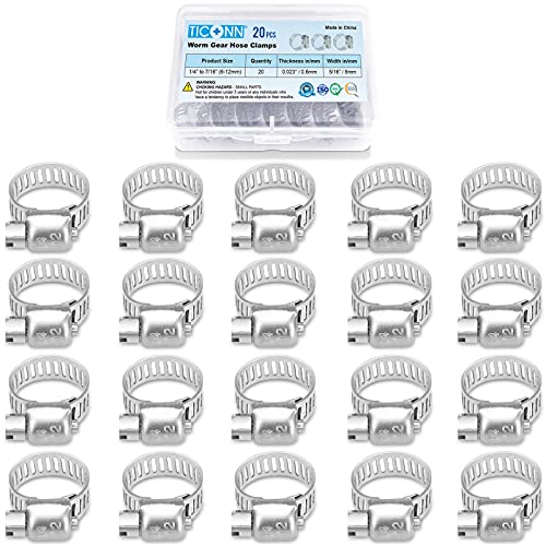 TICONN 20PCS Hose Clamps Set 304 Stainless Steel, 1/4"-7/16" Worm Gear - size: SAE Micro#4 20PCS 1/4"~7/16"