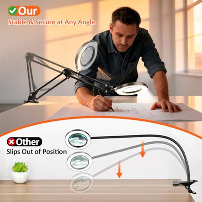 Magnifying Glass with Light and Clamp, 10X 30X LED Desk Magnifier with Real Glass Lens, 5 Color Modes, 3 Brightness Levels, Hands-Free Magnifying Lamp for Reading, Crafts, Electronics and Jewelry - color: Clamp