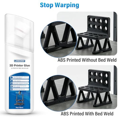3D Printer Bed Adhesive, 3D Print Glue for Hot Bed Prevents Warping When Printing ABS, PLA, PETG, TPU on Various Build Plates Features Stronger Adhesion, No Residue - 110ml