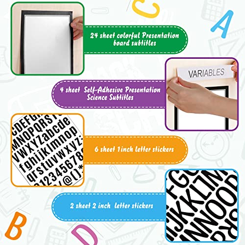 PerKoop 36 Sheets Science Fair Board Poster Boards Supplies 24 Self Adhesive Presentation Subtitles 4 Science Fair Project Titles 8 Personalized Letter Sticker for Classroom(Black) - color: Black