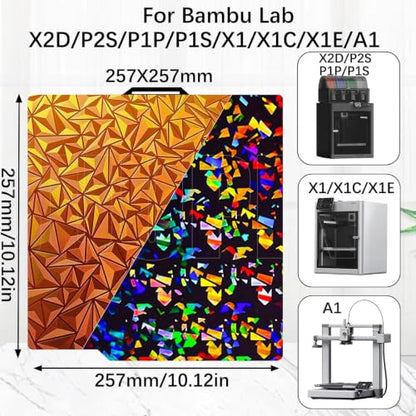 3D Printer Bambu Labs Build Plate for Bambu Lab P2S/X2D/X1C/X1/X1E/P1P/P1S/A1,Double Sided Chameleon+Flake Spring Steel Sheet Plate 257x257mm Flexible Removable Platform Bambu A1 3D Printer Plate - color: Chameleon+Flake